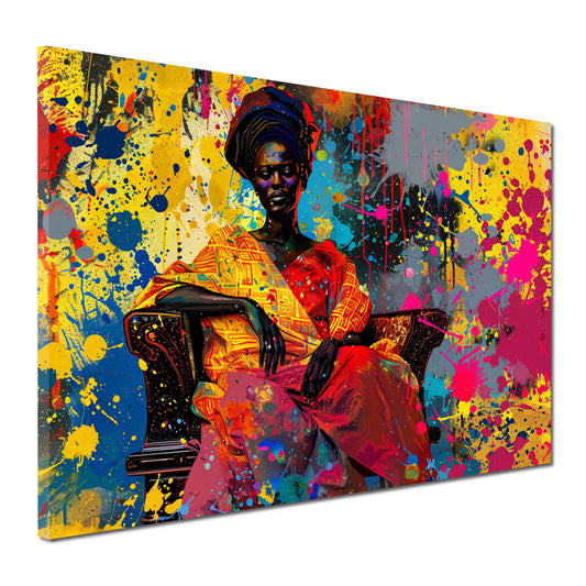 Quadro donna africana seduta con vestito tradizionale colorato stile