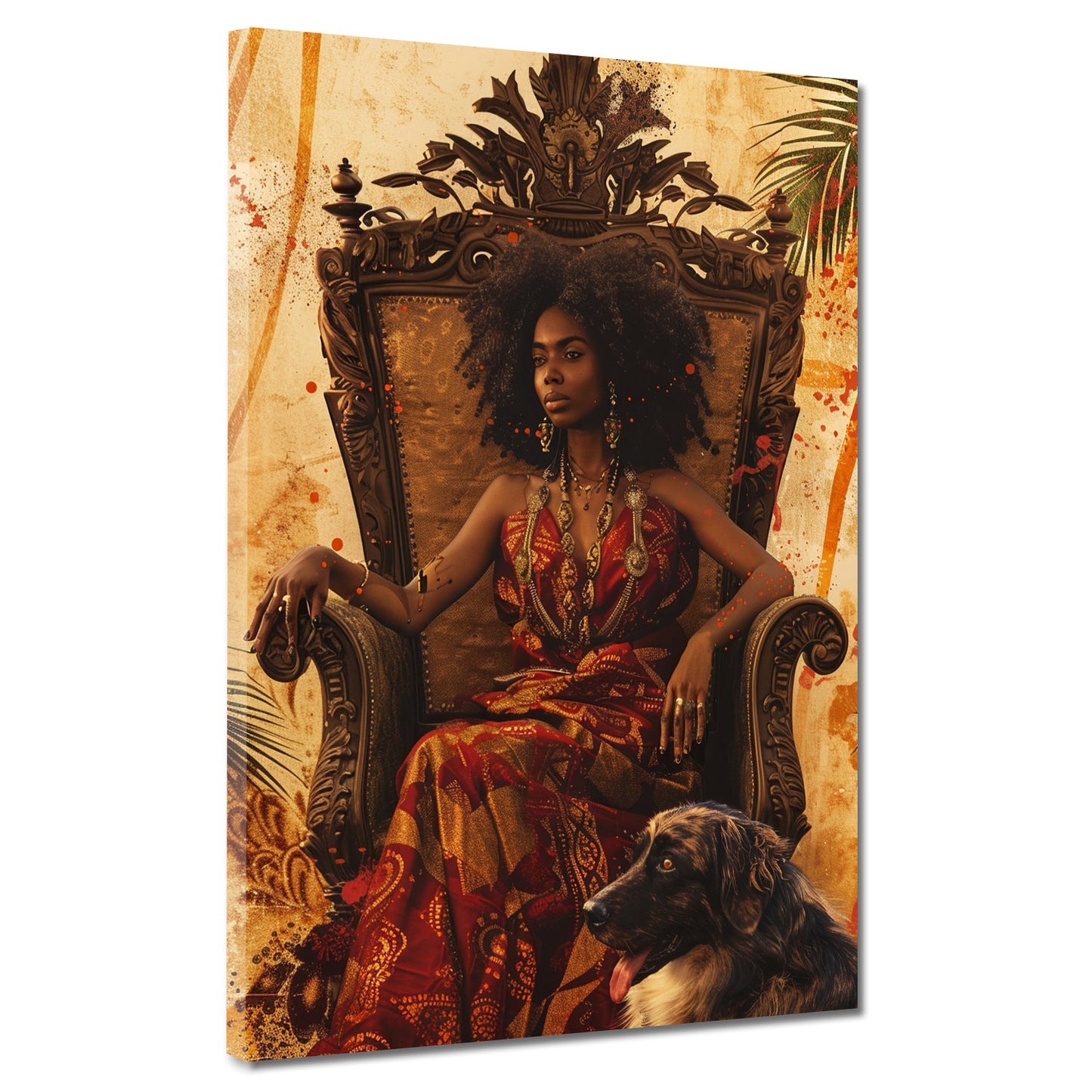 Quadro donna africana su trono con cane arte moderna