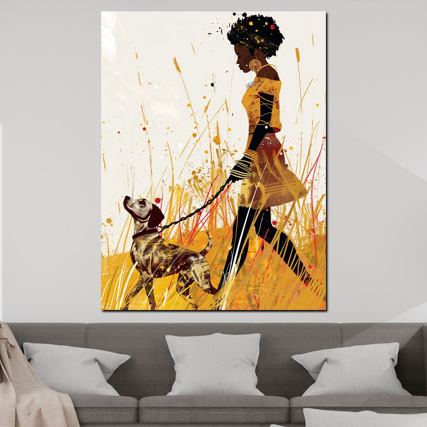 Quadro donna afroamericana con cane arte moderna