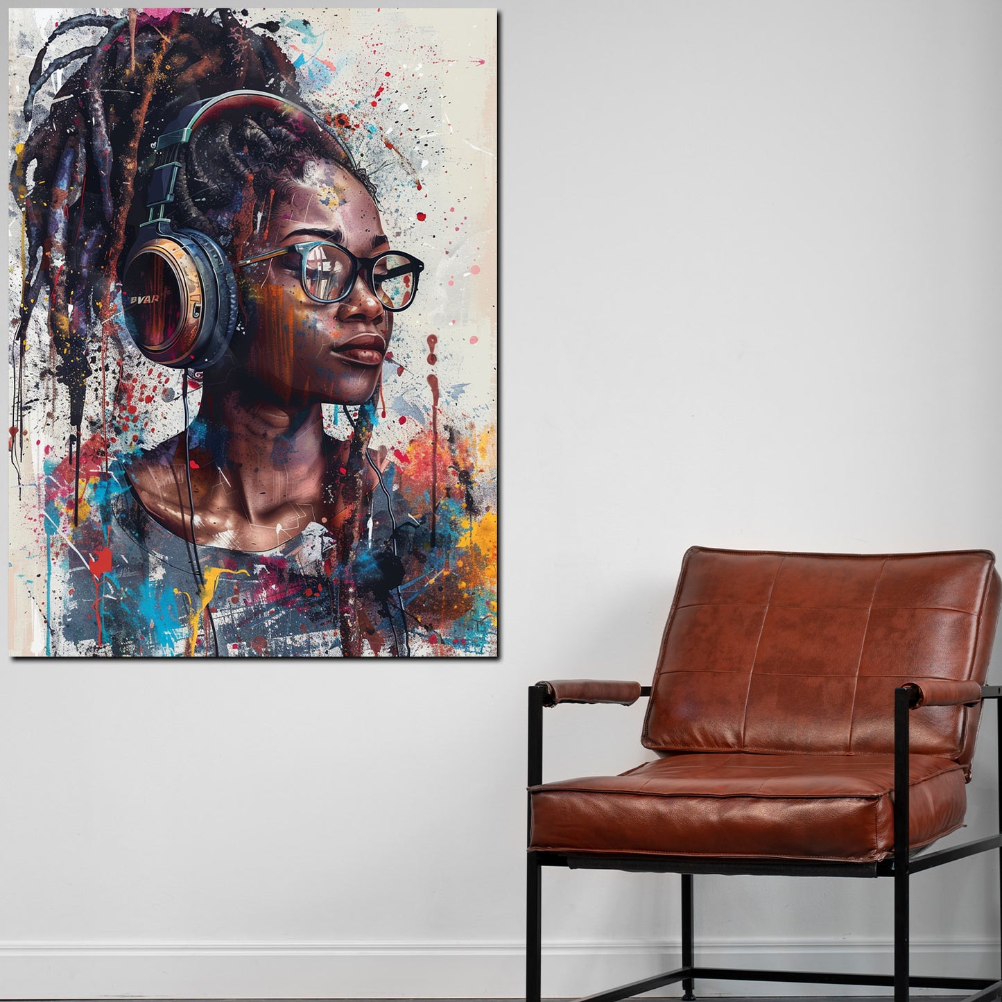 Quadro donna afroamericana cuffie arte pop moderna