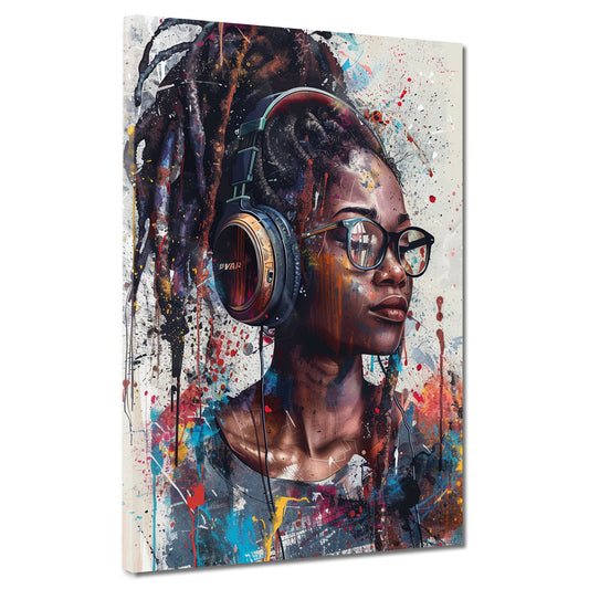 Quadro donna afroamericana cuffie arte pop moderna