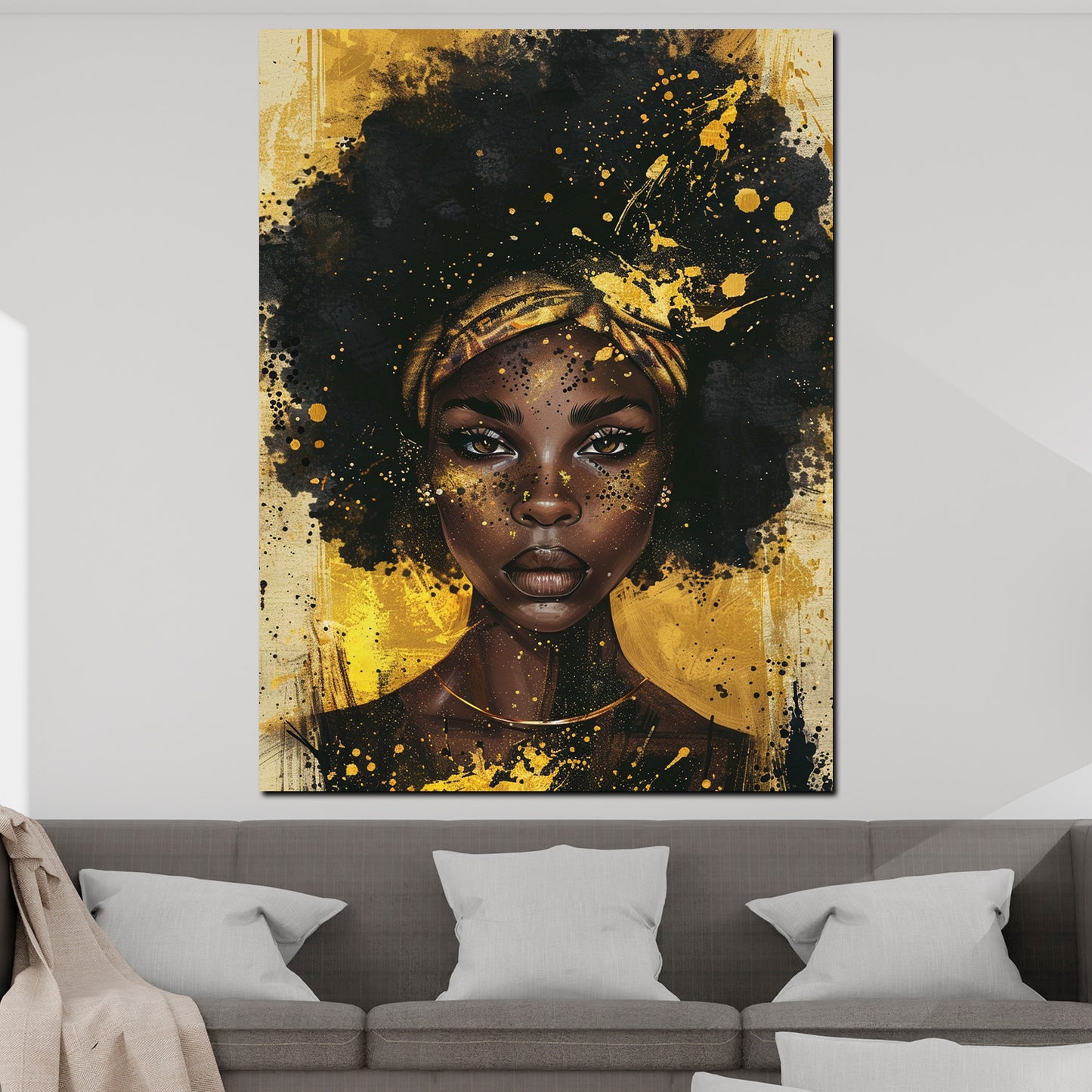 Quadro donna afroamericana oro arte moderna