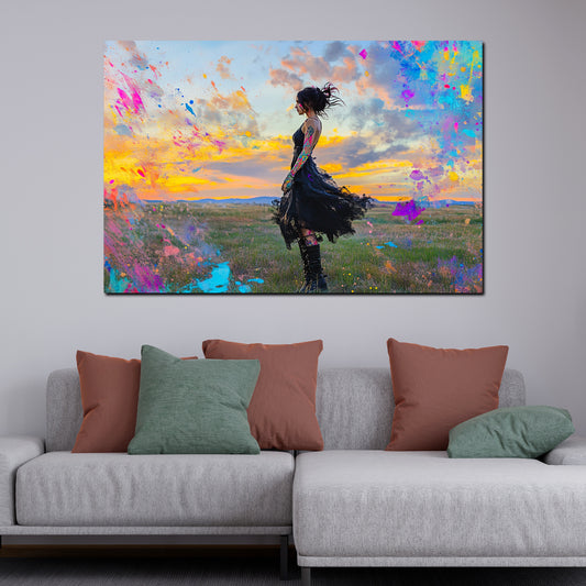 Quadro donna al tramonto pop art vivace moderno