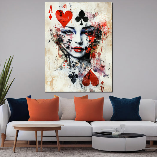 Quadro donna carta da gioco cuori fiori stile pop art moderno