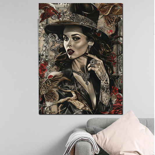 Quadro donna con cappello arte moderna dettagliata