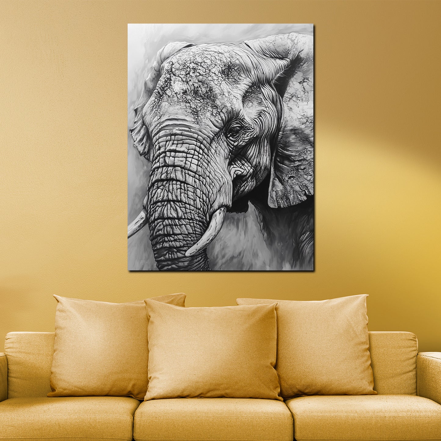 Quadro elefante bianco nero ritratto forza saggezza natura