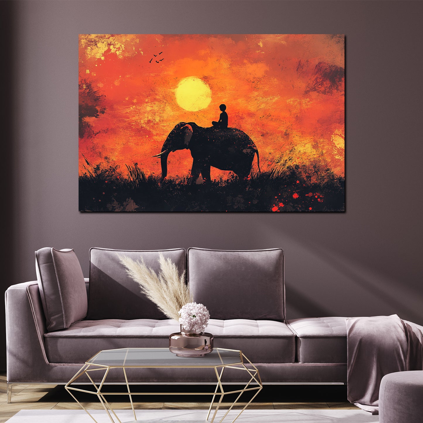 Quadro elefante tramonto bambino natura