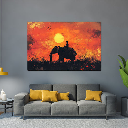 Quadro elefante tramonto bambino natura