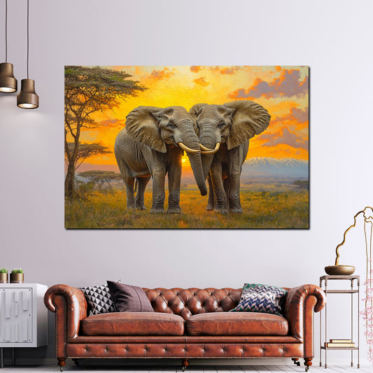 Quadro elefanti coppia tramonto savana natura amore africa