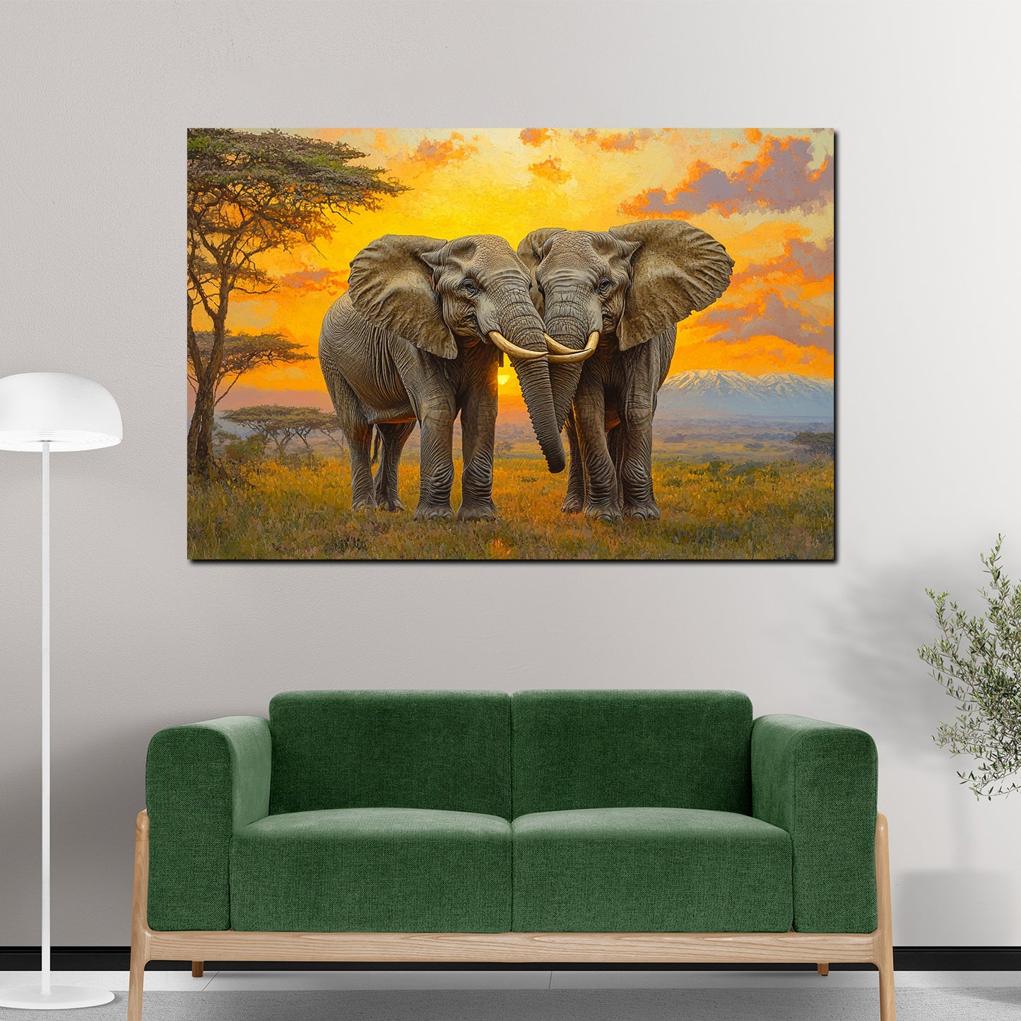 Quadro elefanti coppia tramonto savana natura amore africa