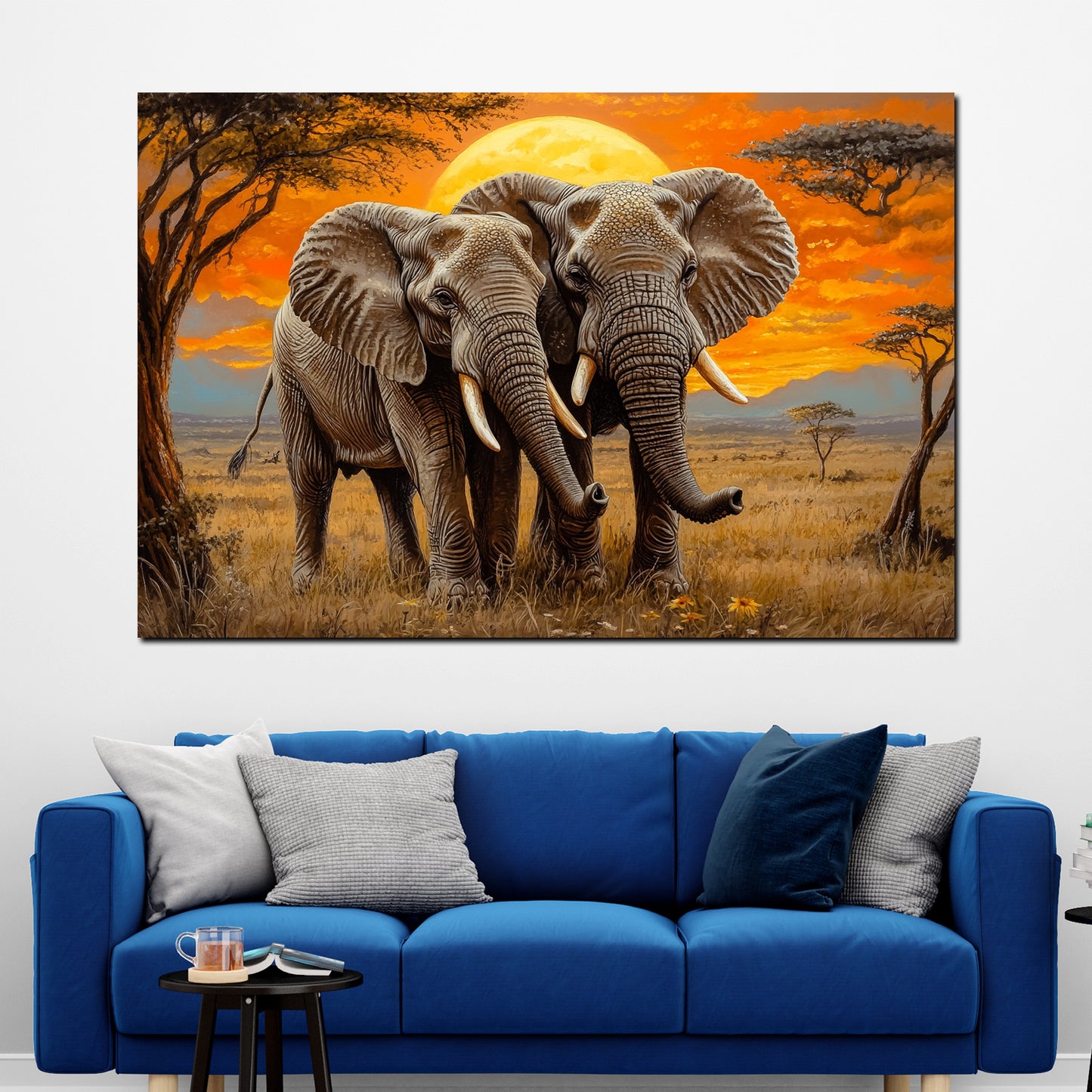 Quadro elefanti tramonto savana natura