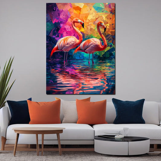 Quadro fenicotteri Pop Art colori acqua natura moderno