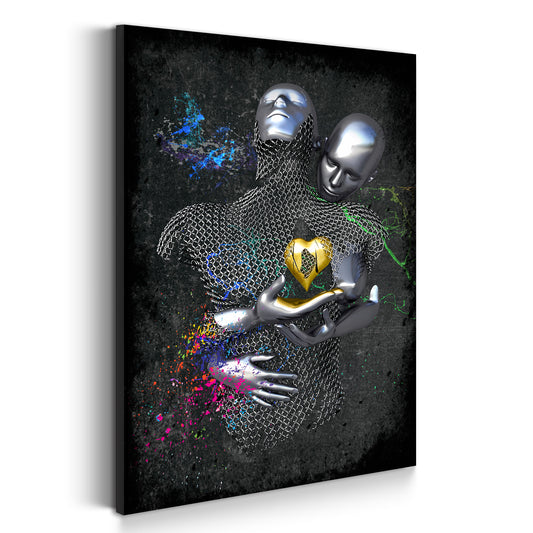 Quadro figura astratta stile metallo cuore colour arte murale metallica corpo