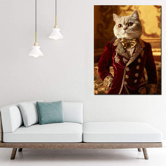 Quadro gatto bianco elegante in abito barocco nobiltà lusso stile moderno