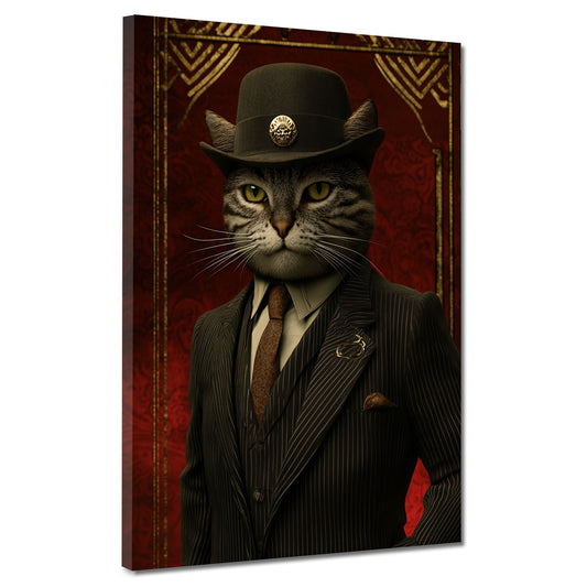 Quadro gatto boss mafioso con cappello abito autorità stile vintage moderno
