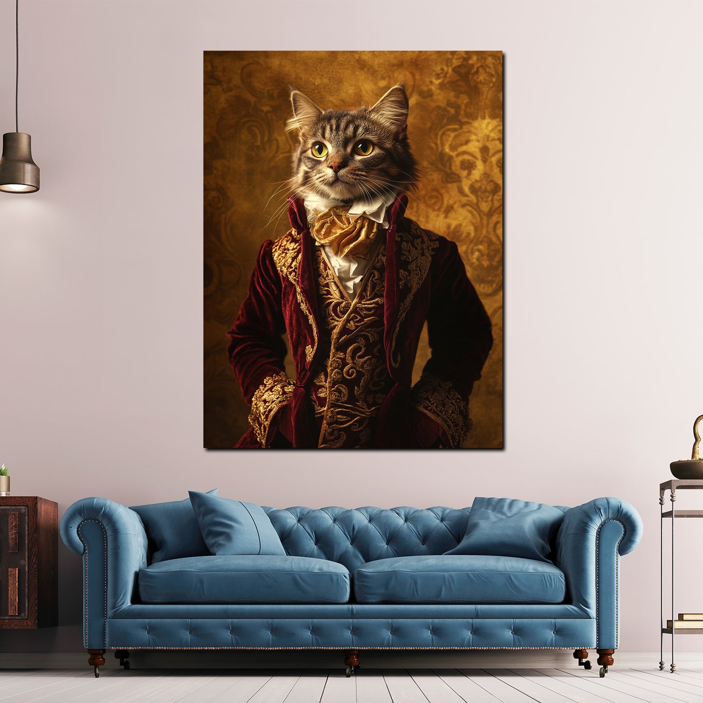 Quadro gatto elegante in abito barocco nobiltà lusso vintage moderno