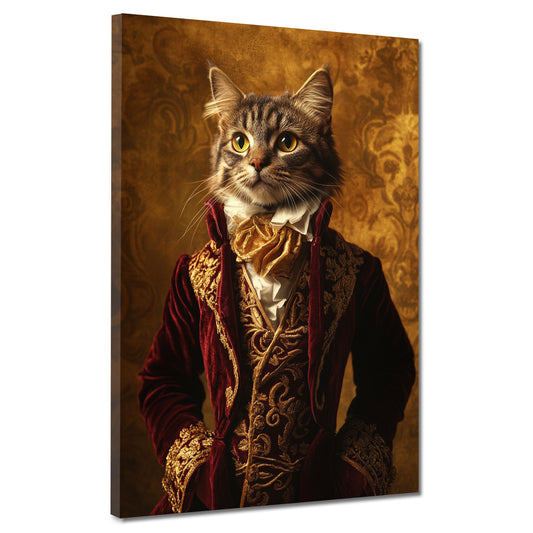 Quadro gatto elegante in abito barocco nobiltà lusso vintage moderno