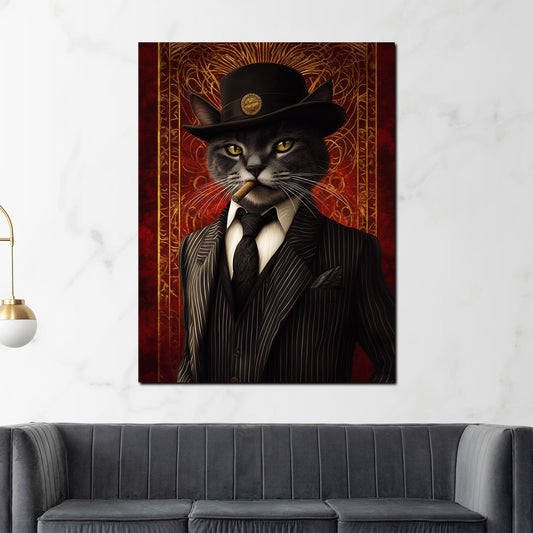 Quadro gatto nero elegante con cappello stile vintage moderno