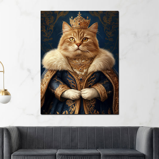 Quadro gatto reale con corona abito sontuoso nobiltà lusso maestà moderno