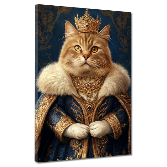 Quadro gatto reale con corona abito sontuoso nobiltà lusso maestà moderno