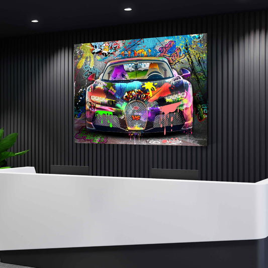 Quadro graffiti auto sportiva arte urbana pop art colorato