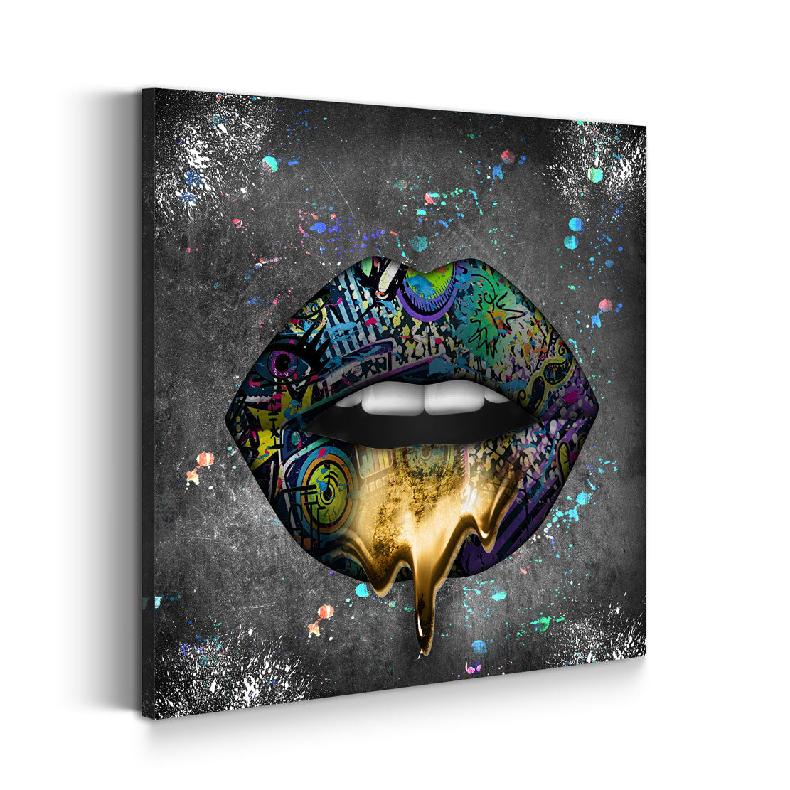 Quadro labbra graffiti con colata d’oro