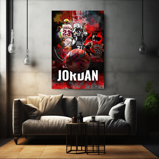 Quadro leggenda del basket Jordan in collage artistico