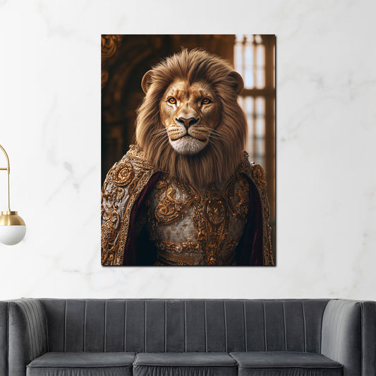 Quadro leone regale in armatura dorata nobiltà forza moderno