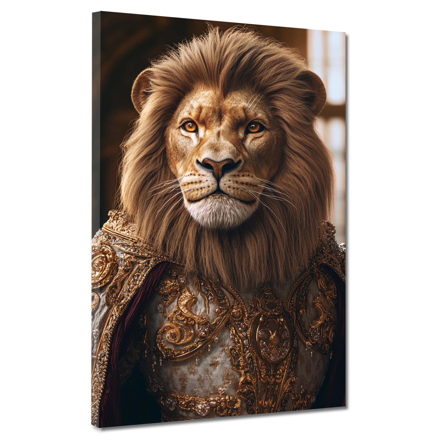 Quadro leone regale in armatura dorata nobiltà forza moderno