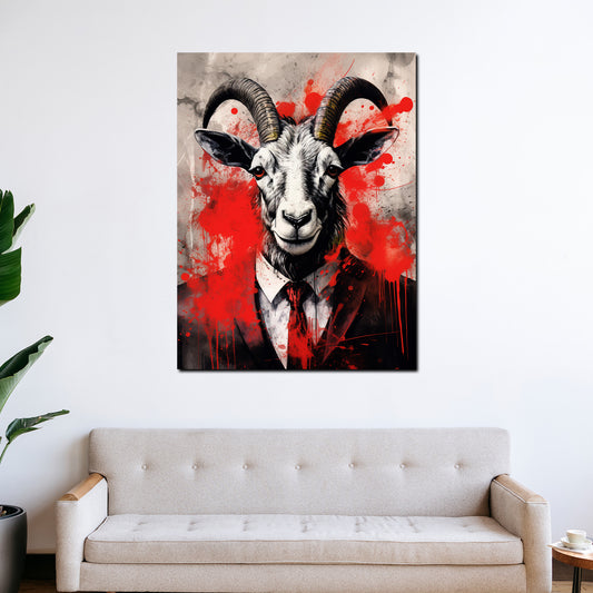 Quadro moderno Capra in abito da sera red Splash