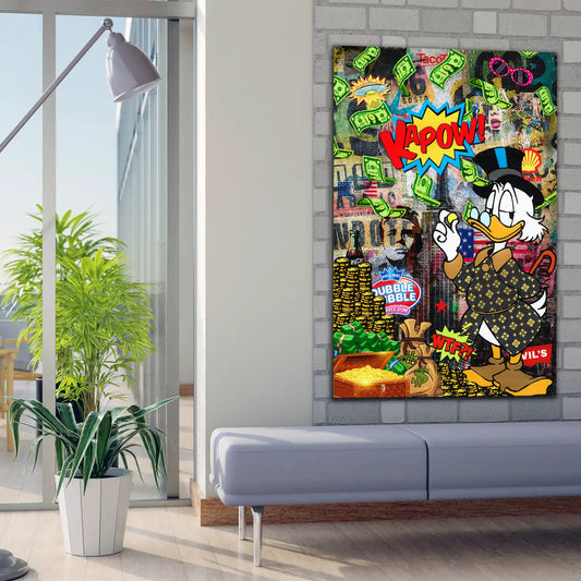 Quadro moderno Comic Duck Pioggia di denaro Kapow!