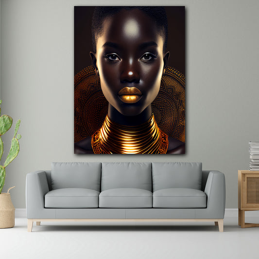 Quadro stampa su tela moderno Golden Lips, donna africana