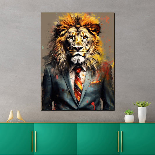 Quadro moderno Leone in abito nero