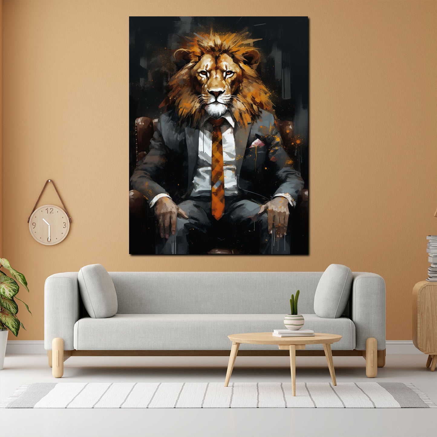 Quadro moderno Leone in giacca e cravatta Dark Mode