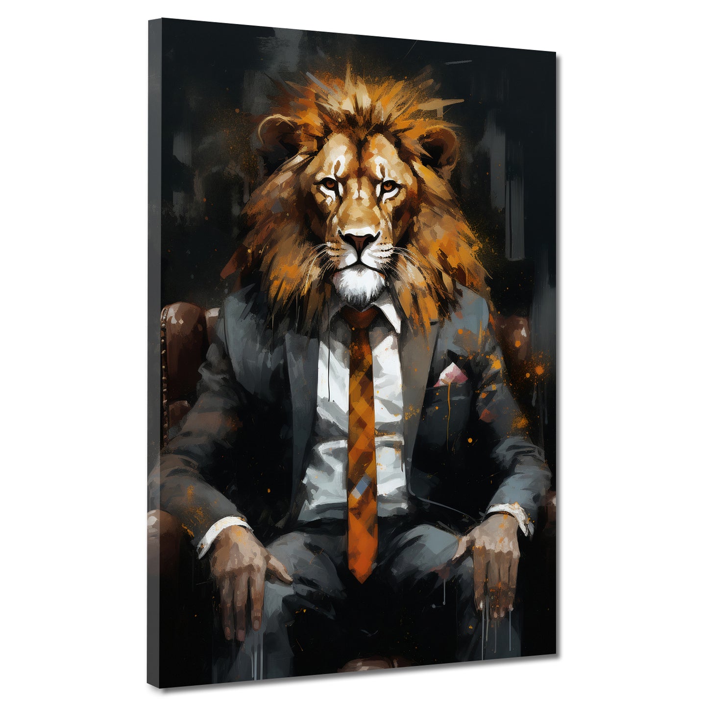 Quadro moderno Leone in giacca e cravatta Dark Mode