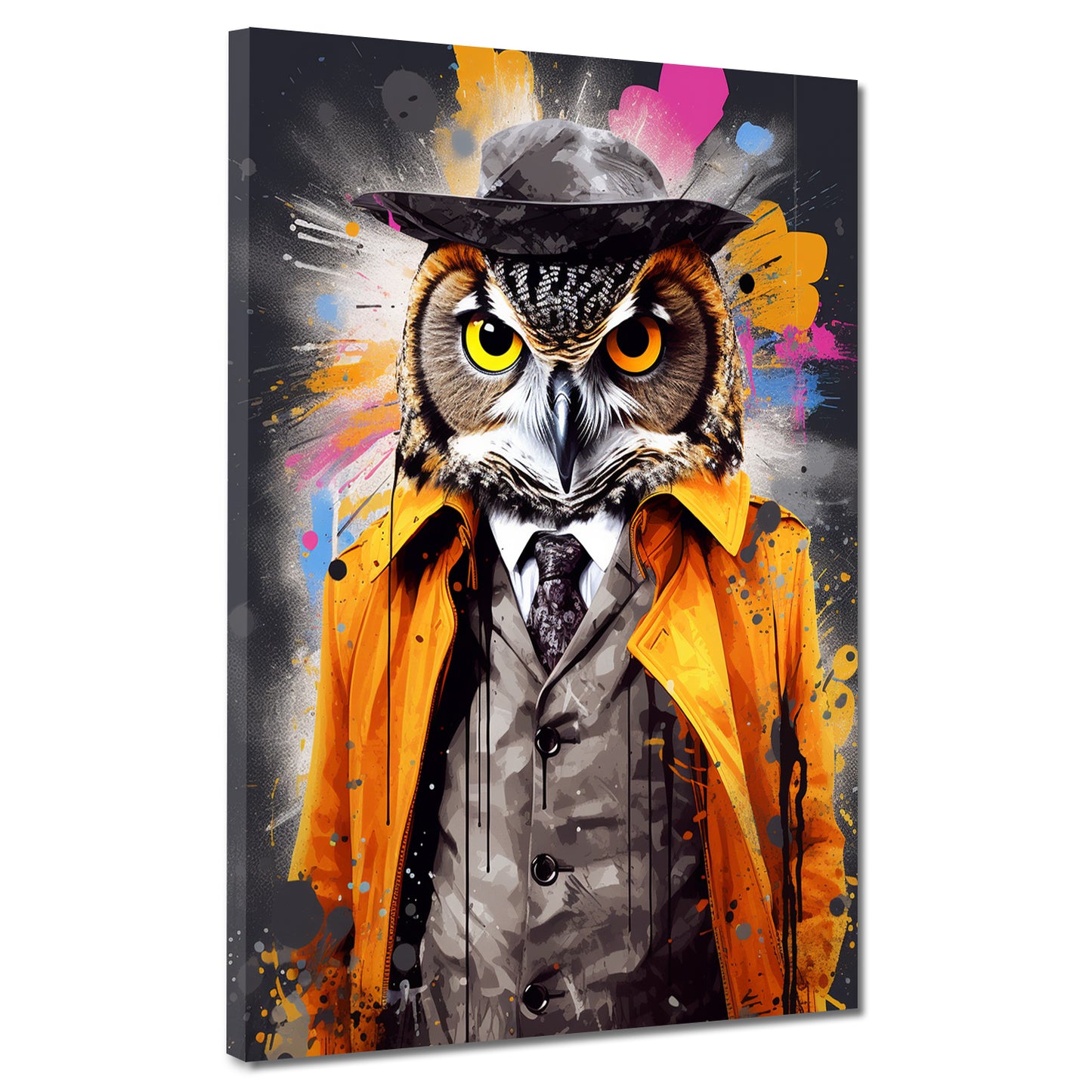 Quadro moderno Pop Art Gufo in giacca e cravatta Colour Splash