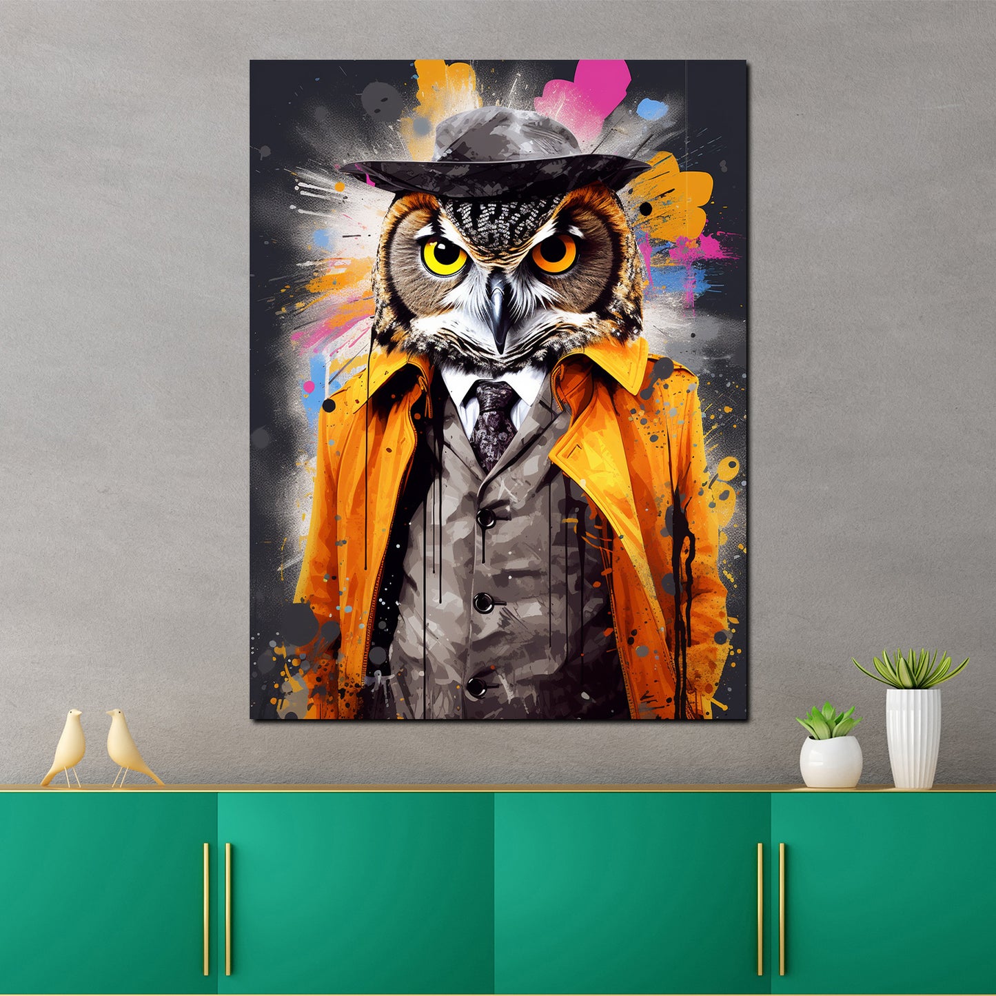 Quadro moderno Pop Art Gufo in giacca e cravatta Colour Splash