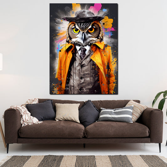Quadro moderno Pop Art Gufo in giacca e cravatta Colour Splash
