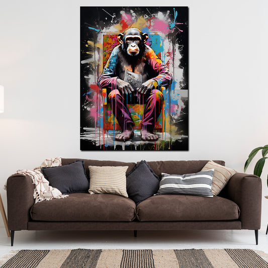 Quadro moderno Pop Art scimmia seduta Colour Splash