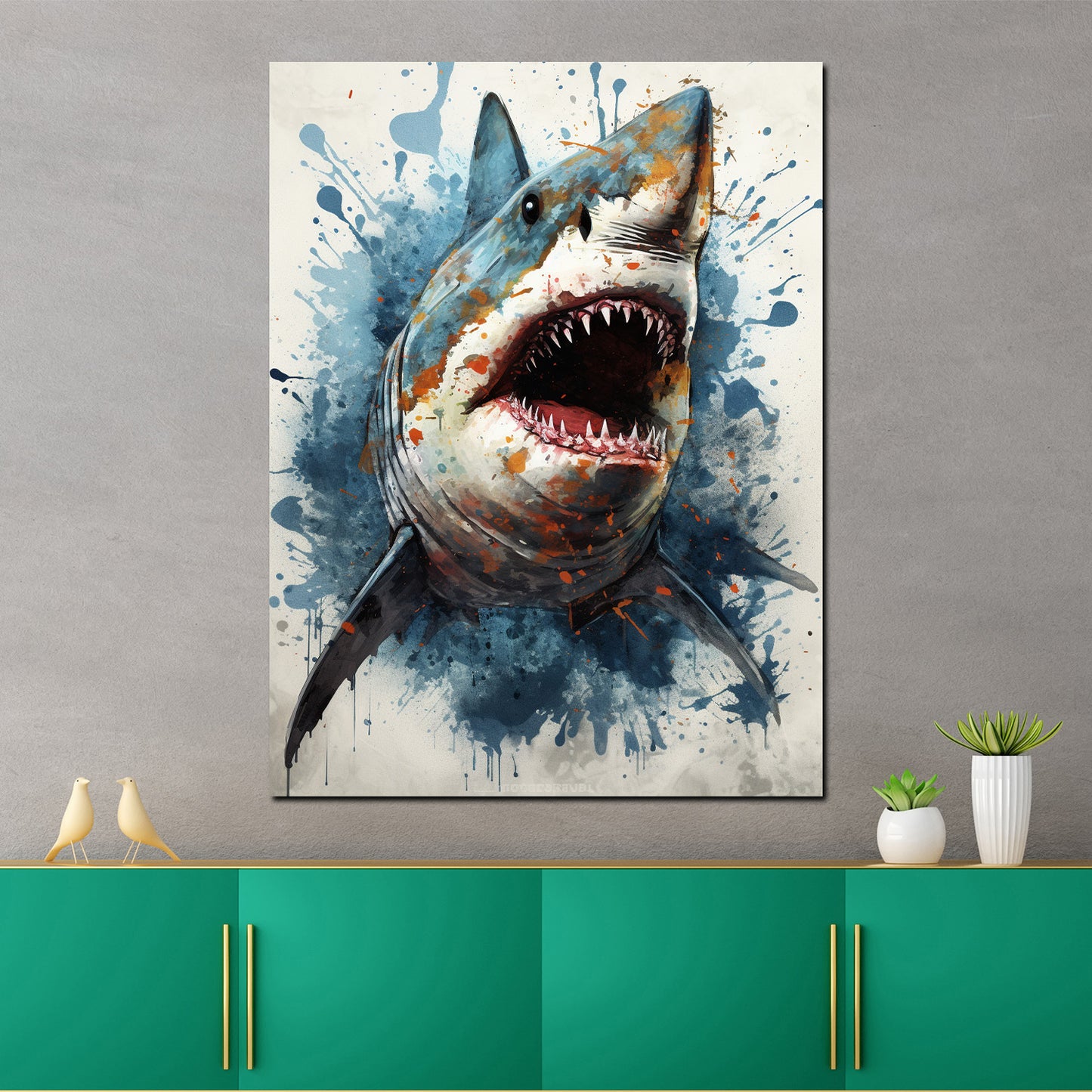 Quadro moderno Squalo bianco Blue Splash
