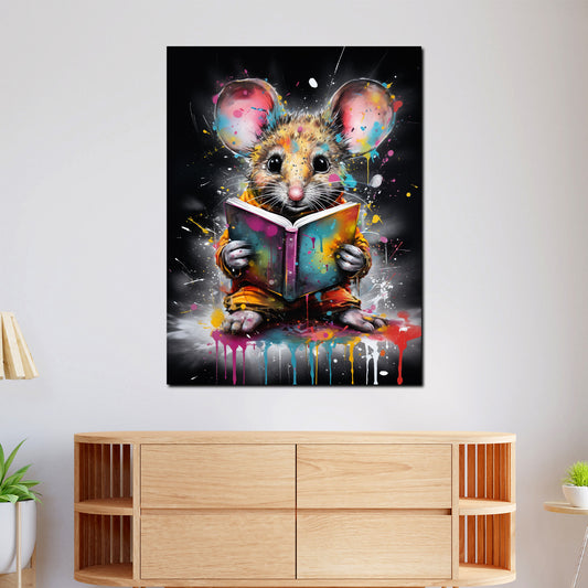 Quadro moderno Topo con libro colour splash