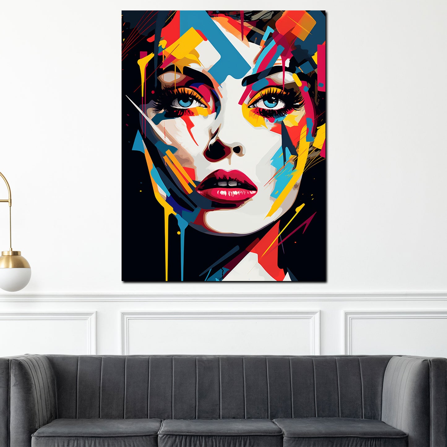 Quadro moderno astratto bella donna viso pop art