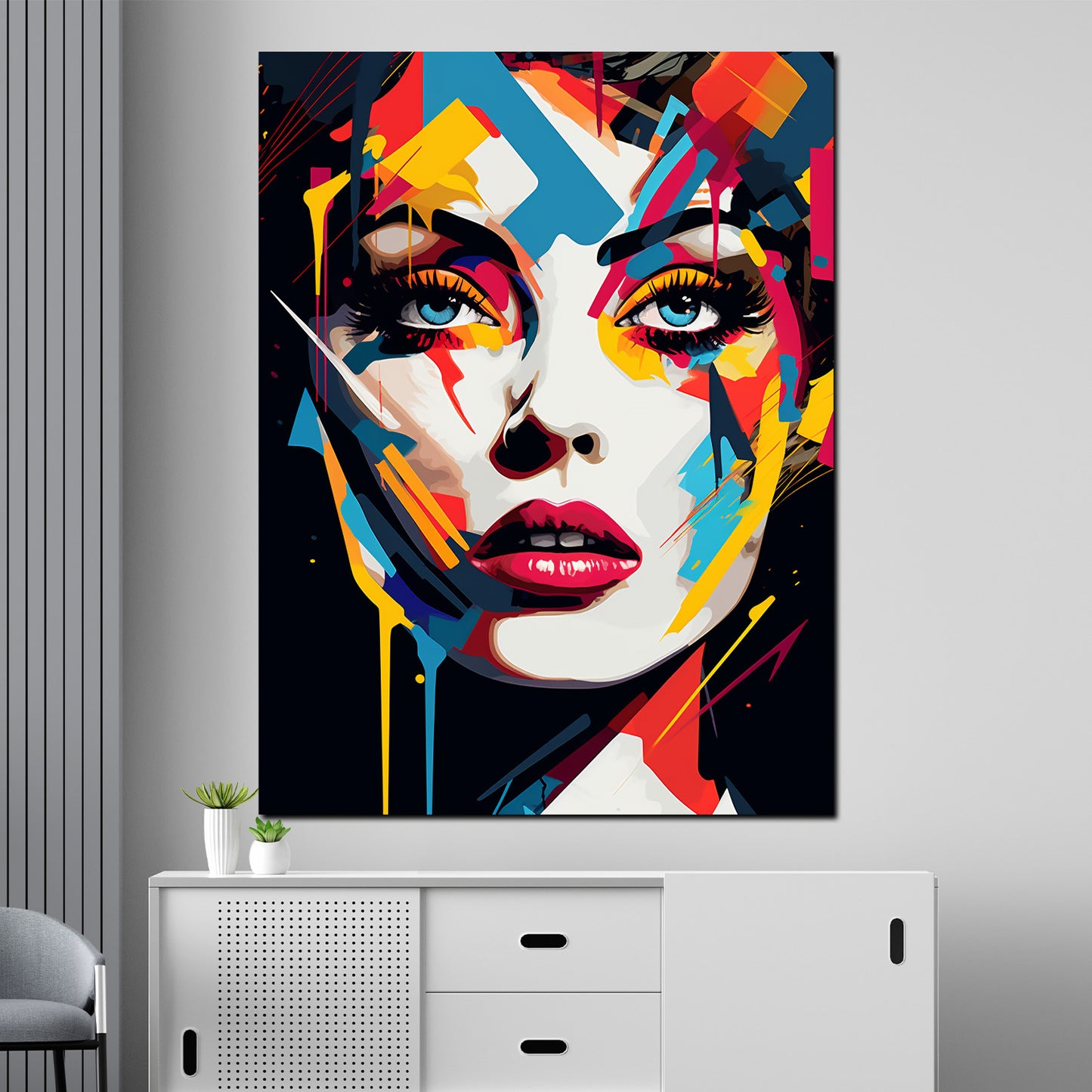 Quadro moderno astratto bella donna viso pop art