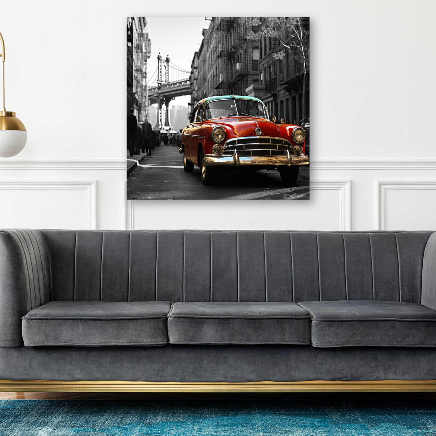 Quadro moderno auto d´epoca rossa in bianco e nero Città