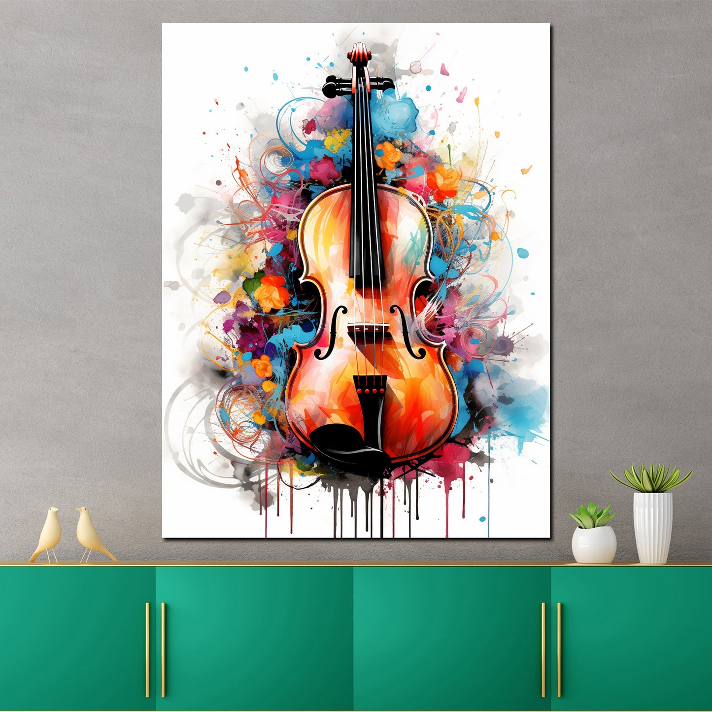 Quadro moderno contrabbasso astratto Colour Splash