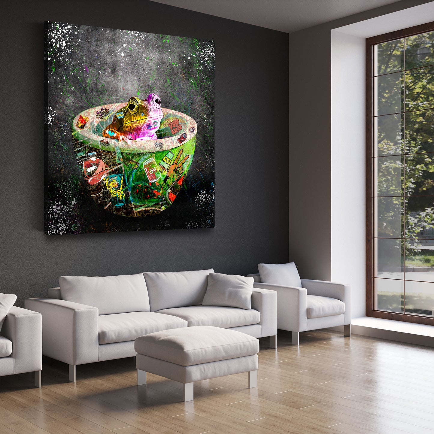Quadro moderno rana in vasca Graffiti Pop Art Style