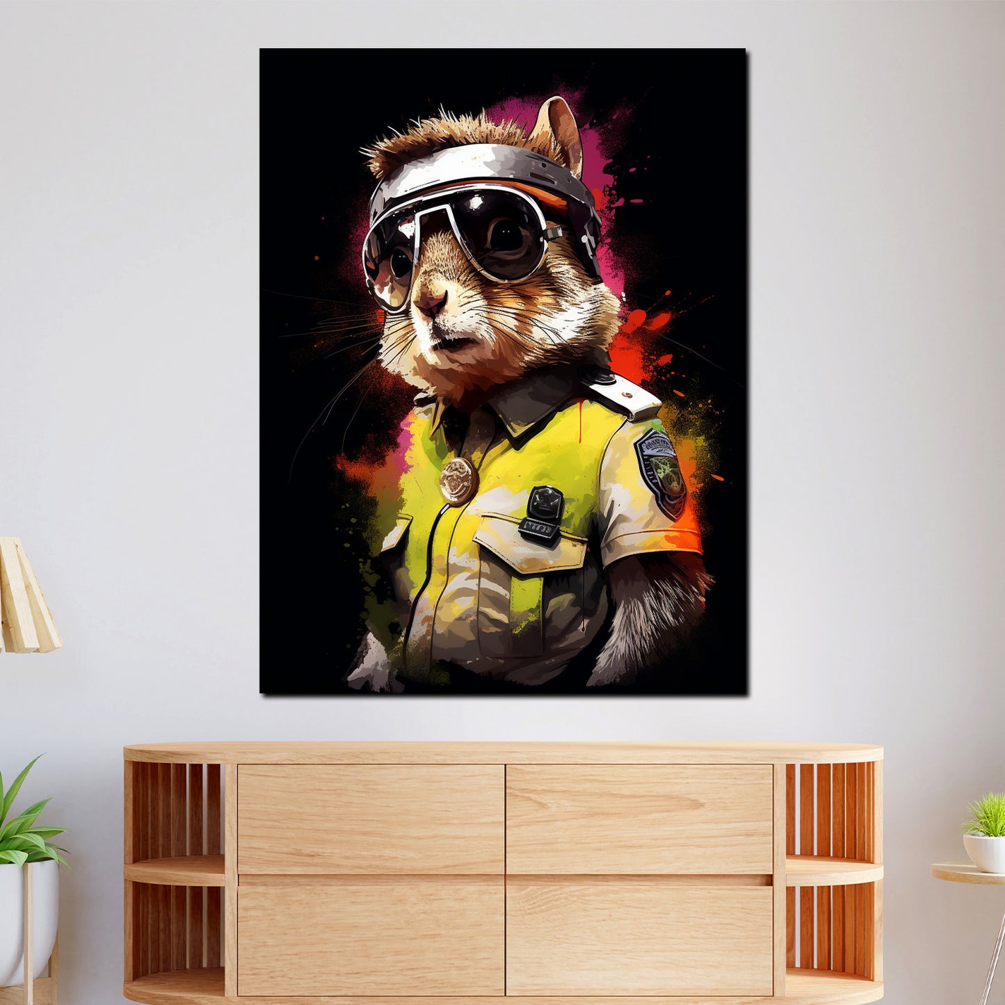 Quadro moderno scoiattolo astratto in uniforme gialla