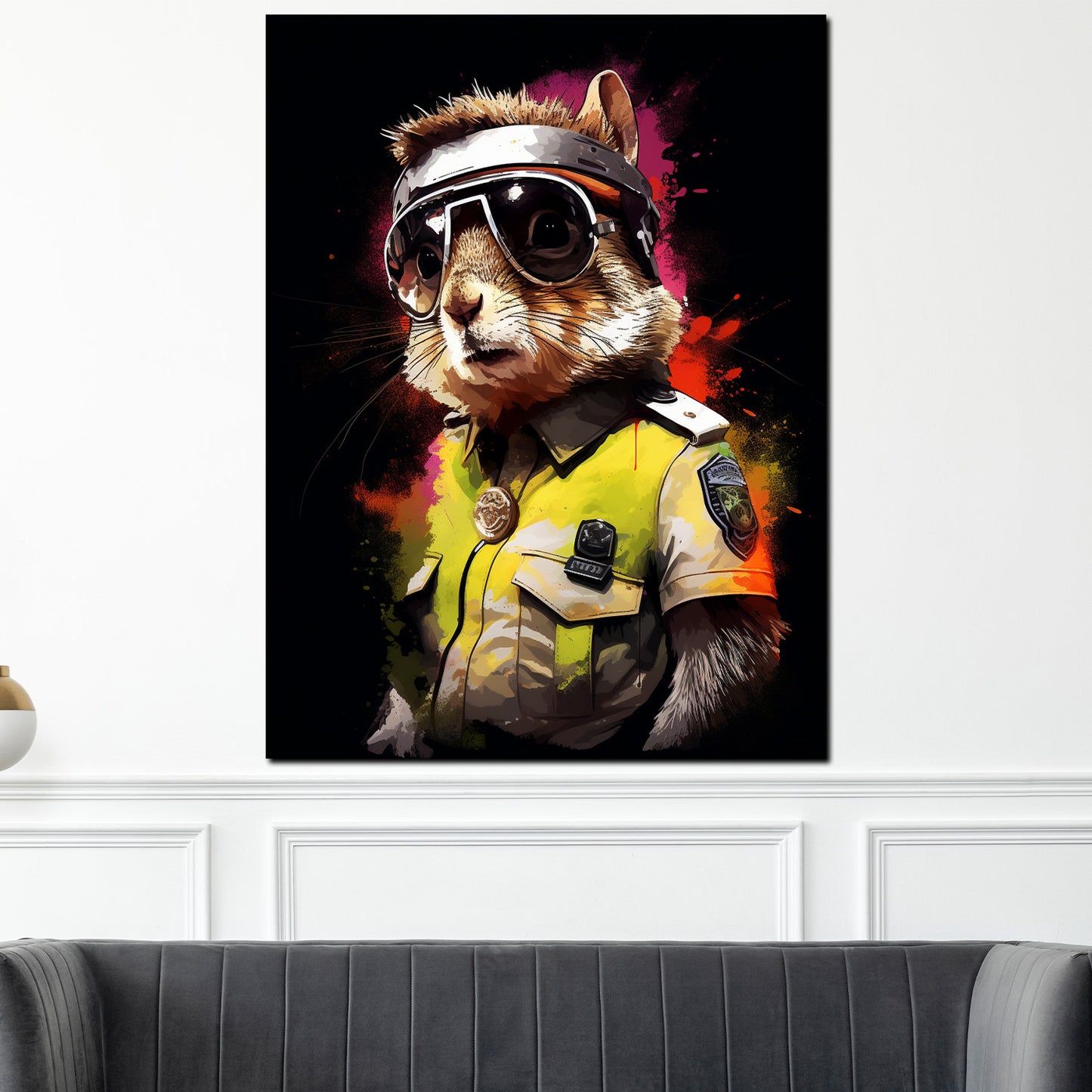 Quadro moderno scoiattolo astratto in uniforme gialla
