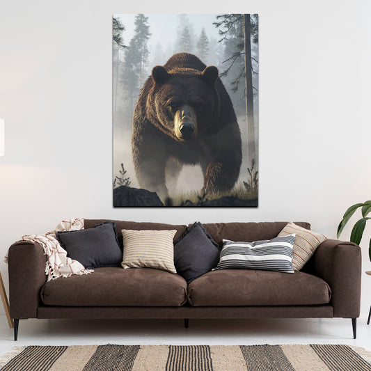 Quadro orso foresta nebbia forza natura selvaggia