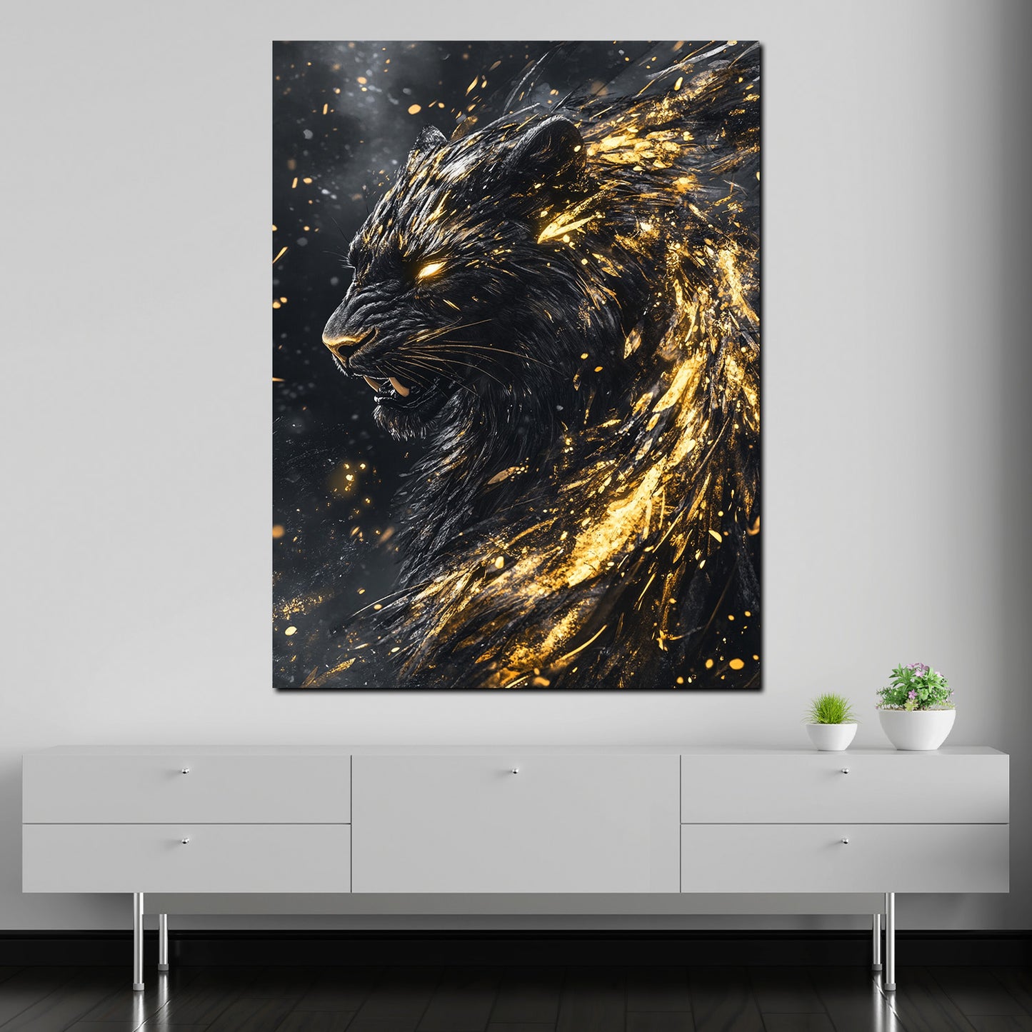 Quadro pantera nera oro brillante dinamico